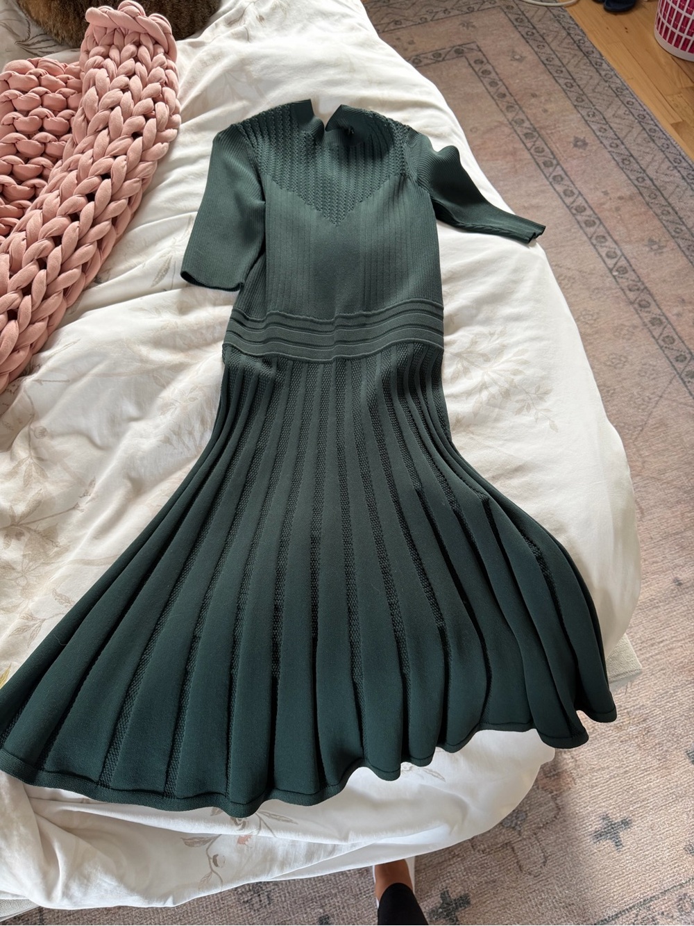 Ted Baker London Forest Green Pleated Maxi Knit Dress